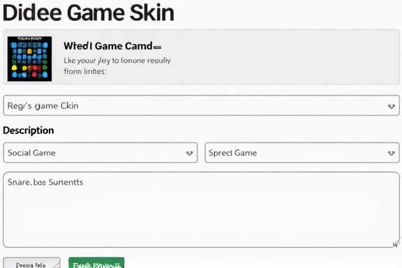 Formulaire de liste de skins avec des champs à remplir