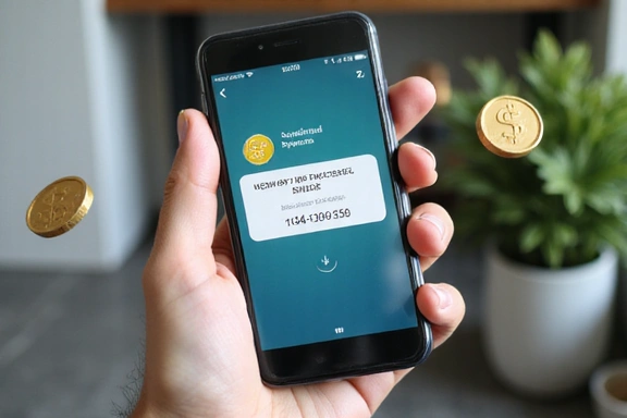 Main recevant de l'argent numérique sur un écran de téléphone
