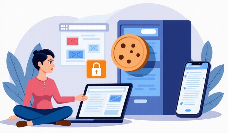 Illustration of a cookie being stored on a device, representing digital data storage